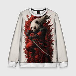 Свитшот детский Демоническая панда самурай - нейроарт, цвет: 3D-белый