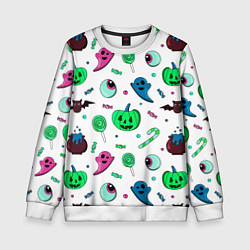 Свитшот детский Halloween light green pumpkin - паттерн, цвет: 3D-белый