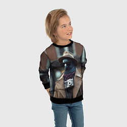 Свитшот детский Голубь шпион с ретро фотокамерой, цвет: 3D-черный — фото 2