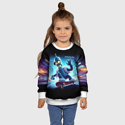 Свитшот детский Bender is a skateboarder in neon street - ai art, цвет: 3D-белый — фото 2