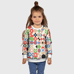Свитшот детский Геометрический узор с цветочными элементами - ретр, цвет: 3D-белый — фото 2