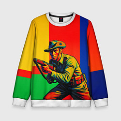 Свитшот детский Австралийский ретро солдат поп-арт, цвет: 3D-белый