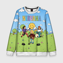 Свитшот детский Nirvana мультяшный стиль на поляне, цвет: 3D-белый
