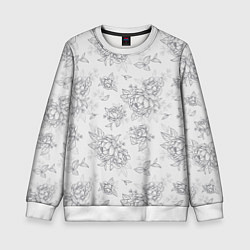 Свитшот детский Черно-белые цветы - паттерн, цвет: 3D-белый