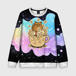 Детский свитшот Менеджер капибара в кружке в стикерах