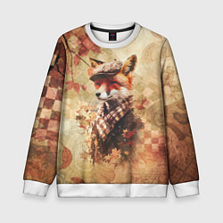 Свитшот детский Винтажный лис на осеннем фоне, цвет: 3D-белый