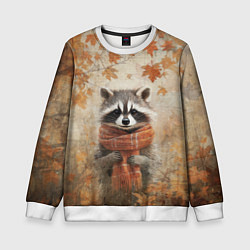 Свитшот детский Осенней енот в шарфе, цвет: 3D-белый