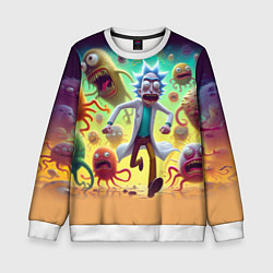 Свитшот детский Рик Санчес убегает от монстров, цвет: 3D-белый