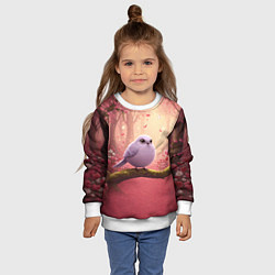 Свитшот детский Сиреневая птица в розовом цветущем лесу, цвет: 3D-белый — фото 2