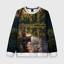 Свитшот детский Заяц на рыбалке, цвет: 3D-белый