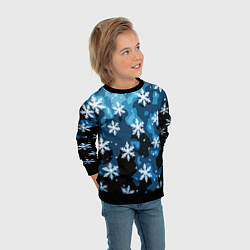 Свитшот детский Стилизованный паттерн со снежинками тёмно-синий, цвет: 3D-черный — фото 2