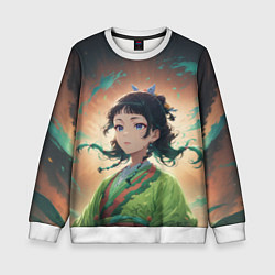 Свитшот детский Маомао на фоне облаков, цвет: 3D-белый