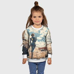Свитшот детский Fallout девушка в пустоши, цвет: 3D-белый — фото 2