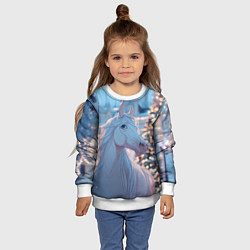 Свитшот детский Белая лошадка у новогодней елки, цвет: 3D-белый — фото 2