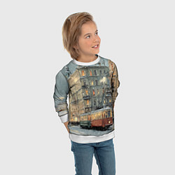 Свитшот детский Трамваи в зимнем Санкт-Петербурге, цвет: 3D-белый — фото 2