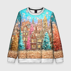 Свитшот детский Новогодний город в блестках, цвет: 3D-белый