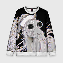 Детский свитшот Новогодняя лошадь в круглых очках