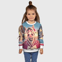 Свитшот детский Счастливая новогодняя лошадь, цвет: 3D-белый — фото 2