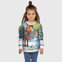 Свитшот детский Лошадка и снеговик, цвет: 3D-белый — фото 2