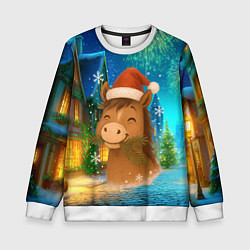 Детский свитшот Новогодняя лошадка жует елочные ветки