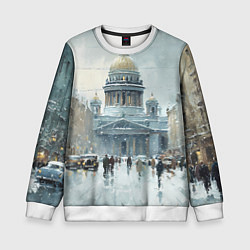 Свитшот детский Санкт-Петербург зимний пейзаж, цвет: 3D-белый