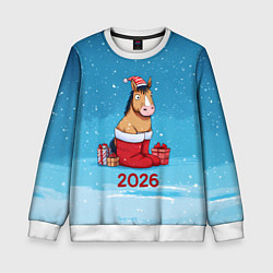 Свитшот детский Лошадь в сапогах Санты, цвет: 3D-белый