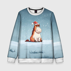 Свитшот детский Лошадь сидит на снегу, цвет: 3D-белый