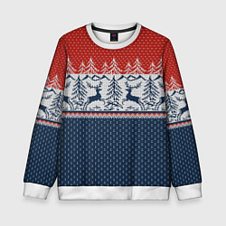Свитшот детский Вязаный узор с оленями, цвет: 3D-белый