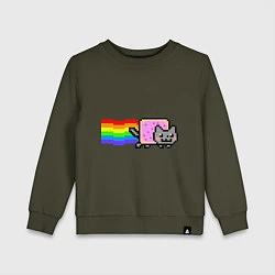 Свитшот хлопковый детский Nyan Cat, цвет: хаки