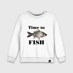 Свитшот хлопковый детский Time to fish, цвет: белый