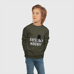 Свитшот хлопковый детский Russian hockey, цвет: хаки — фото 2