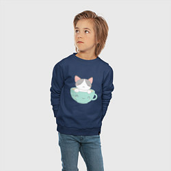 Свитшот хлопковый детский Чайный котик, цвет: тёмно-синий — фото 2