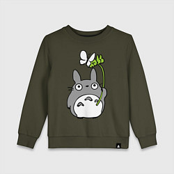 Свитшот хлопковый детский Totoro и бабочка, цвет: хаки