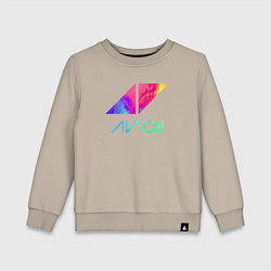 Свитшот хлопковый детский AVICII RAIBOW, цвет: миндальный
