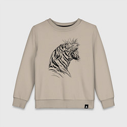 Свитшот хлопковый детский Чёрно белый рисунок тигра, цвет: миндальный