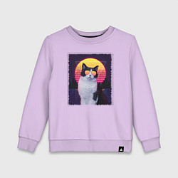 Свитшот хлопковый детский Synthwave cat, цвет: лаванда