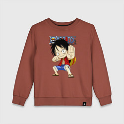 Свитшот хлопковый детский Манки Д Луффи One Piece, цвет: кирпичный