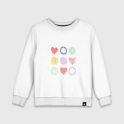Свитшот хлопковый детский Цветные сердца и круги, цвет: белый