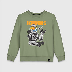 Свитшот хлопковый детский Робот в бейсболке, цвет: авокадо