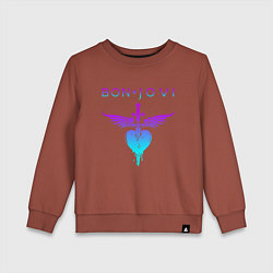 Свитшот хлопковый детский BON JOVI NEON LOGO HEART, цвет: кирпичный