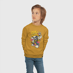 Свитшот хлопковый детский Скелетон рокер, цвет: горчичный — фото 2
