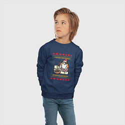 Свитшот хлопковый детский Рождественский свитер Котик с колечками, цвет: тёмно-синий — фото 2