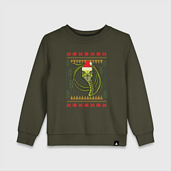 Свитшот хлопковый детский Рождественский свитер Скептическая змея, цвет: хаки