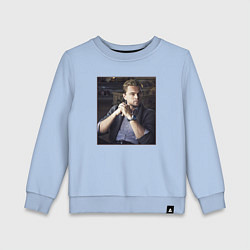 Свитшот хлопковый детский Леонардо Ди Каприо, фотопортрет, цвет: мягкое небо