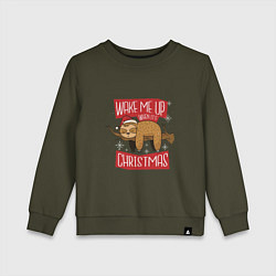 Свитшот хлопковый детский Wake me up when its Christmas, цвет: хаки