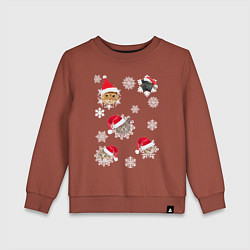 Свитшот хлопковый детский Новогодние Коты в Шапках, цвет: кирпичный