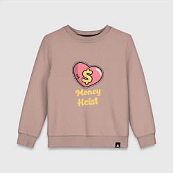 Свитшот хлопковый детский Money Heist Heart, цвет: пыльно-розовый
