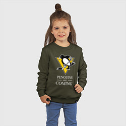 Свитшот хлопковый детский Penguins are coming, Pittsburgh Penguins, Питтсбур, цвет: хаки — фото 2