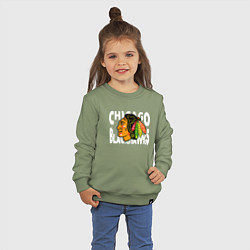 Свитшот хлопковый детский Чикаго Блэкхокс, Chicago Blackhawks, цвет: авокадо — фото 2