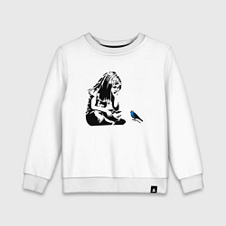 Свитшот хлопковый детский BANKSY girl with blue bird БЭНКСИ девочка с синей, цвет: белый